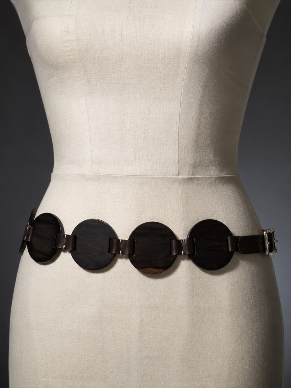 Early Michael Kors Made in Italy Wood Disc Leather Hip Belt S/M